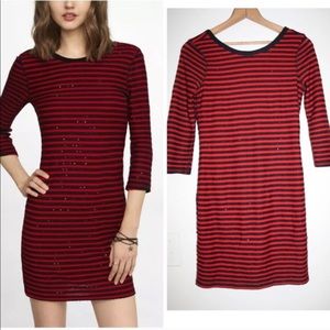 Express striped sequin dress in red and black holiday party dresss
